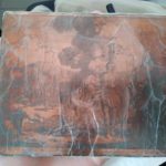 One of the original copper plates used to illustrate the Martyrs Mirror.